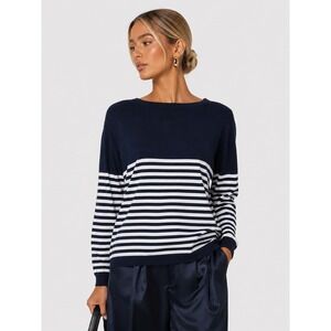 Jason Wu Navy Blue White Striped Boat Neck Pullover Sweater Plus Size 3X